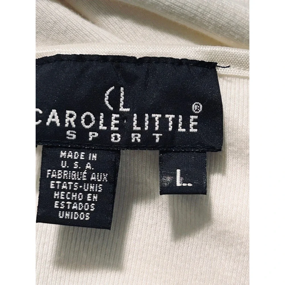 Carole Little Sport‎ Womens White Ribbed Long Sleeve USA Star Graphic Top Size L
